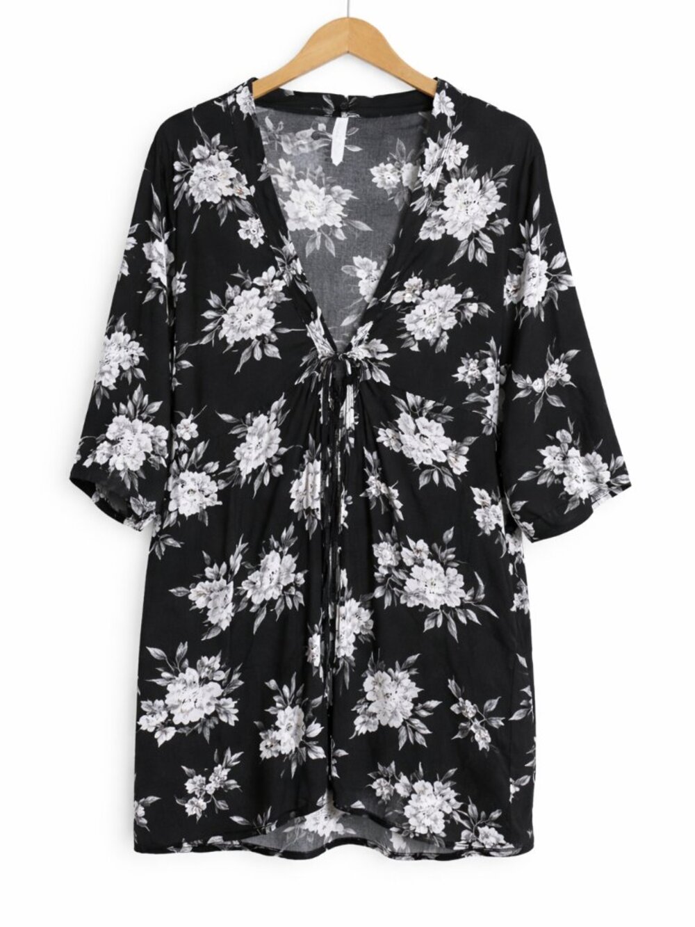 SPIRITUAL GANGSTER | Black & Cream Bamboo Floral Kimono Top – One Size